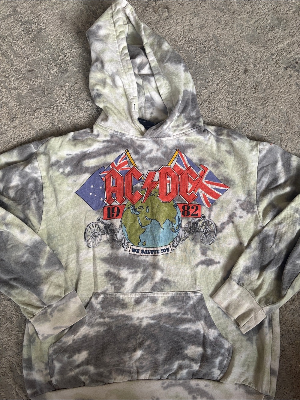 AC/DC Tie-Dye Hoodie - Green & Gray Graphic